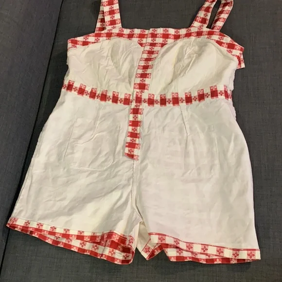 Rachel Antonoff Daisy Gingham Romper Red White Size 4 Picnic Checkered Vacation - Picture 13 of 16